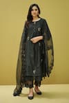 Shop_Naaz By Noor_Black Cotton Flower And Sequin Work Kurta Set_Online_at_Aza_Fashions