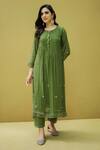 Buy_Naaz By Noor_Green Cotton, Organza, Chanderi Pleated Yoke Floral Pattern Kurta With Pant _Online_at_Aza_Fashions