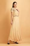 Buy_LABEL IVISH_Beige Viscose Georgette Embroidered Pearl Draped Anarkali Gown  _Online_at_Aza_Fashions