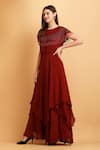 Buy_LABEL IVISH_Red Viscose Georgette Embroidered Cutdana Cut Shoulder Panel Gown  _Online_at_Aza_Fashions