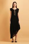 Label Ivish_Black Viscose, Georgette Cut Work Round Neck Embroidered Bodice Asymmetric Dress _Online_at_Aza_Fashions
