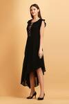 Buy_Label Ivish_Black Viscose, Georgette Cut Work Round Neck Embroidered Bodice Asymmetric Dress _Online_at_Aza_Fashions