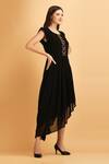 Shop_Label Ivish_Black Viscose, Georgette Cut Work Round Neck Embroidered Bodice Asymmetric Dress _Online_at_Aza_Fashions