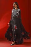 Isha Gupta Tayal_Black Georgette Print Floral Round Neck Magnolia Anarkali Set _Online_at_Aza_Fashions