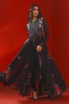 Buy_Isha Gupta Tayal_Black Georgette Print Floral Round Neck Magnolia Anarkali Set _Online_at_Aza_Fashions