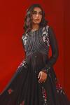 Shop_Isha Gupta Tayal_Black Georgette Print Floral Round Neck Magnolia Anarkali Set _Online_at_Aza_Fashions