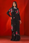 Buy_Isha Gupta Tayal_Black Silk Print Floral Lapel Collar Magnolia Trench Coat With Belt _Online_at_Aza_Fashions