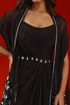 Isha Gupta Tayal_Black Crepe Embroidery Floral Scoop Neck Cape Jacket And Drape Gown _Online_at_Aza_Fashions