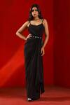 Buy_Isha Gupta Tayal_Black Crepe Embroidery Floral Scoop Neck Cape Jacket And Drape Gown _Online_at_Aza_Fashions