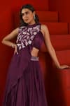 Buy_Isha Gupta Tayal_Wine Georgette Embellished Round Drape Cape And Lehenga Set _Online_at_Aza_Fashions