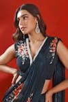 Buy_Isha Gupta Tayal_Green Chiffon Printed Floral V Neck Pre-stitched Saree With Embroidered Blouse_Online_at_Aza_Fashions