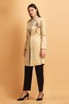 Label Ivish_Beige Polyester Mandarin Collar Sequin Floral Pattern Coat With Pant _Online_at_Aza_Fashions