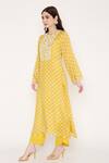 Buy_Bha Sha_Yellow Muslin, Net Sequins, Beads Round Neck Ika Bandhani Print Kurta Pant Set _Online_at_Aza_Fashions