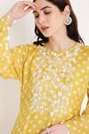 Shop_Bha Sha_Yellow Muslin, Net Sequins, Beads Round Neck Ika Bandhani Print Kurta Pant Set _Online_at_Aza_Fashions