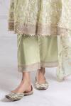 Shop_Mulmul_Green 100% Pure Mulmul Embroidery Thread Iktara Zari Anarkali Set _Online_at_Aza_Fashions