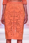 Pankaj & Nidhi_Orange Jersey Hand Embellished Floral Solarium Top Skirt Set  _Online_at_Aza_Fashions