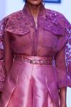 Pankaj & Nidhi_Pink Jacket Organza Hand Embellished Floral Sienna Sheet Bomber  _Online_at_Aza_Fashions