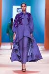Pankaj & Nidhi_Purple Moss Crepe Aurora Asymmetric Jacket And Pant Set_Online_at_Aza_Fashions