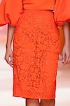 Pankaj & Nidhi_Orange Top Jersey Hand Embellished Soleil Puff Sleeve Skirt Set  _Online_at_Aza_Fashions