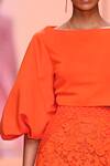 Buy_Pankaj & Nidhi_Orange Jersey Solid Straight Neck Soleil Puff Sleeve Top  _Online_at_Aza_Fashions
