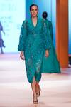 Pankaj & Nidhi_Green Jacket Tulle Embellished Floral Notched Lapel Collar Helios  _Online_at_Aza_Fashions