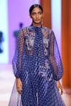 Buy_Pankaj & Nidhi_Purple Organza Printed Geometric Round Dawn Cape  _Online_at_Aza_Fashions