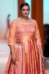Buy_Pankaj & Nidhi_Orange Solana Bodycon Top And Skirt Set_Online_at_Aza_Fashions