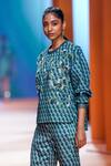 Buy_Pankaj & Nidhi_Green Neoprene Dawn Bead Embellished Sweatshirt_Online_at_Aza_Fashions
