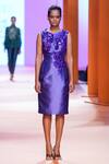Pankaj & Nidhi_Purple Twill Lined With Floral, Aurora Embellished Bodycon Dress_Online_at_Aza_Fashions
