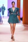 Buy_Pankaj & Nidhi_Green Organza + Chiffon Lined With Silk Dawn Cut Out Dress_Online_at_Aza_Fashions
