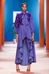 Shop_Pankaj & Nidhi_Purple Moss Crepe Aurora Asymmetric Jacket And Pant Set_Online_at_Aza_Fashions