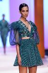 Shop_Pankaj & Nidhi_Green Organza + Chiffon Lined With Silk Dawn Cut Out Dress_Online_at_Aza_Fashions