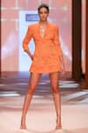 Shop_Pankaj & Nidhi_Orange Blazer Tulle + Jersey Lined With Organza Hand Soleil Tailored  _Online_at_Aza_Fashions