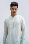 Kaka Calcutta_Blue Bamboo, Cotton, Silk Mirrors Ombre Work Kurta Set _Online_at_Aza_Fashions