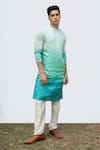 KAKA CALCUTTA_Blue Kurta- Bamberg Silk Pintucks Detail Set _Online_at_Aza_Fashions