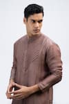 KAKA CALCUTTA_Brown Kurta- Bamberg Silk Pintucks Placement Pattern Set _Online_at_Aza_Fashions