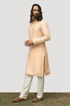 Kaka Calcutta_Ivory Silk, Cotton Mirrors Embroidered Kurta Set _Online_at_Aza_Fashions
