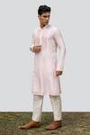 Buy_KAKA CALCUTTA_Ivory Kurta- Bamberg Silk Embroidery Mirror Work Mandarin Collar Set _Online_at_Aza_Fashions