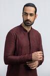 Buy_Kaka Calcutta_Wine Cotton, Silk Beads Placement Embroidered Kurta Set _Online_at_Aza_Fashions