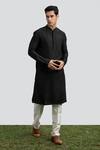 Kaka Calcutta_Black Bamboo, Cotton, Silk Beads Embroidered Kurta Set _Online_at_Aza_Fashions