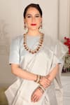 Sheela Suthar_Silver Handwoven Zari Tissue Plain Sava Saree With Running Blouse _Online_at_Aza_Fashions