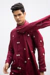 Buy_KAKA CALCUTTA_Maroon Kurta And Dupatta  Bam Silk Embroidered Motifs Pyjama Pant Set _Online_at_Aza_Fashions