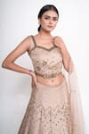 Shop_Merge Design_Gold Modal, Crepe, Satin, Net Pearls, Cut Work, Zari Embroidered Lehenga Set _Online_at_Aza_Fashions