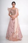Merge Design_Pink Georgette, Organza, Chiffon, Net Embroidery, Stones Overlap Lehenga Set _Online_at_Aza_Fashions