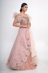 Buy_Merge Design_Pink Georgette, Organza, Chiffon, Net Embroidery, Stones Overlap Lehenga Set _Online_at_Aza_Fashions