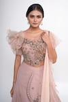 Shop_Merge Design_Pink Georgette, Organza, Chiffon, Net Embroidery, Stones Overlap Lehenga Set _Online_at_Aza_Fashions