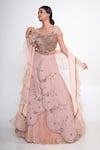 Merge Design_Pink Georgette, Organza, Chiffon, Net Embroidery, Stones Overlap Lehenga Set _at_Aza_Fashions