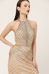 Ambrosia_Beige 100% Nylon Mesh Hand Embellished Sequins Halter Chevron Pattern Gown _Online_at_Aza_Fashions