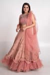Merge Design_Pink Modal, Net, Chiffon Cut Work, Sequins, Pearls Hand Embroidered Lehenga Set _Online_at_Aza_Fashions