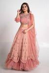 Buy_Merge Design_Pink Modal, Net, Chiffon Cut Work, Sequins, Pearls Hand Embroidered Lehenga Set _Online_at_Aza_Fashions